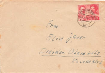 Karl Liebknecht Rosa Luxemburg Einzelfrankatur auf Brief o Berlin NW7 11.6.1949 nach Dresden