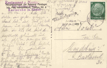 Karlsruhe Gasthaus Moninger Innenansicht o 1937
