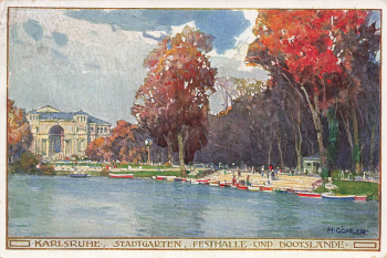 Karlsruhe Stadtgarten Künstlerkarte Hermann Göhler o 13.12.1925