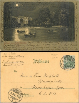 Karlsruhe Stadtgartensee Mondschein Litho o 21.09.1900