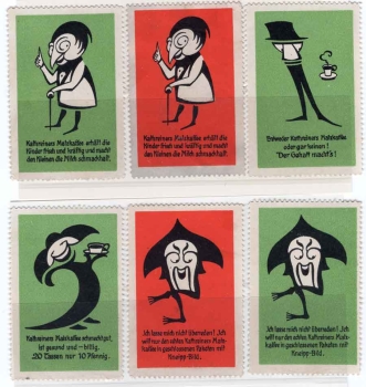 Kathreiners Malzkaffe 6 Werbe Vignetten um 1920