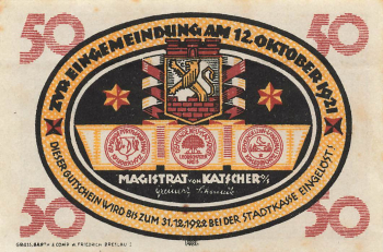 Katscher Oberschlesien Notgeldschein Kietrz 1921