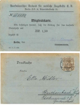 Kaufmännischer Verband weiblicher Angestellte Mitgliedskarte  o 22.2.1918