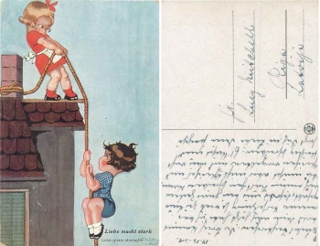 Child climbs the rope "Love makes you strong" 12/14/1921