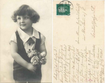 Child with flowers birthday card o 24.6.1931