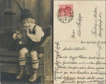 Seppl with dachshund Amag card 62285/2 o 16.8.1919