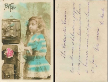 child with bird cage circa 1920