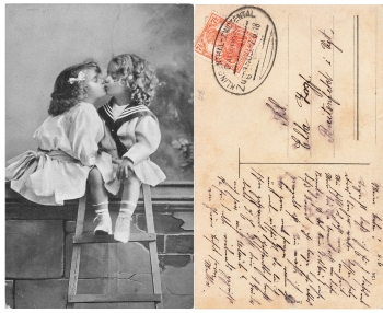 Küssende Kinder Bahnpoststempel Klingenthal Zwotenthal Zug 1909 7.6.1918