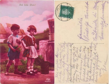 Children with a bouquet of flowers Amag card 64001/1 o 10/10/1930