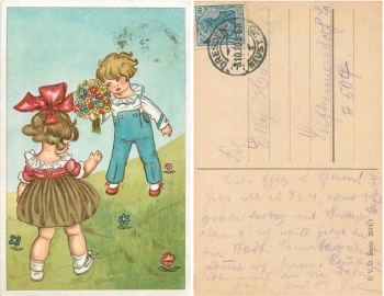 Kinder mit Blumen Künstlerkarte S.V.D. Serie 3574/1 o 8.10.1920