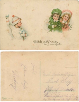 Kinder mit Schneeball gebr. ca. 1910