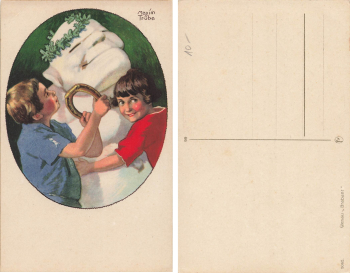Children with Snowman Maxim Truebe Artist Card No. 2062 * ca. 1920