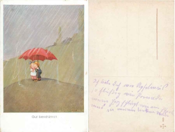 Kinder unterm Regenschirm Künstlerkarte *1920