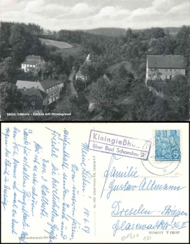 01814 Kleingiesshuebel about Bad Schandau2 country postmark on postcard Schoena o 10.6.1959