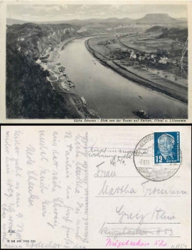 Kleinhennersdorf Kreis Pirna Landpoststempel auf AK Rathen o Königstein 5.9.1953