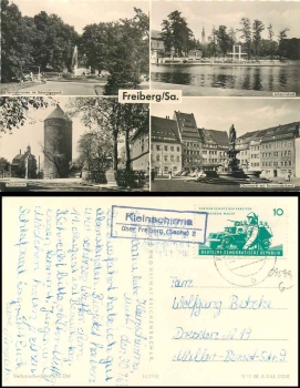 09600 Kleinschirman via Freiberg (Sachs) 2 country postmarks on postcard o 30.7.1963