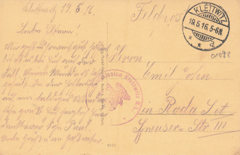 01998 Klettwitz Niederlausitz Costebrauerstrasse und Kriegerdenkmal Feldpost o 1916