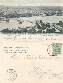 Koblenz Eisenbahnbrücke mit Schloss o 19.7.1905