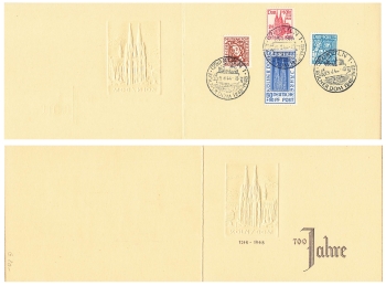 Cologne 700th anniversary special card with Michel 69 to 72 o August 29, 1948