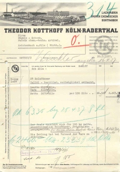 Cologne Radertal Lackfabrik Theodor Kotthoff letterhead with factory view 1936