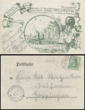 Cologne singers group greetings from the Rheinfahrt Litho o 09.08.1903