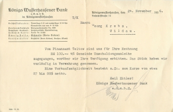Koenigs Wusterhausener Bank letterhead on Georg Krebs Wildau 1936