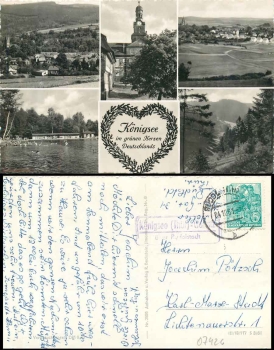 07426 Koenigsee (Thur) - Garsitz via Rudolstadt Country postmark on postcard 4.10.1961