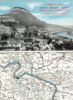 01824 Koenigstein Hotel Blauer Stern Saxon Switzerland Fold-out map circa 1920