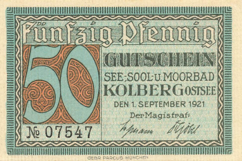 Kolberg Ostsee Pommern Kolobrzeg Notgeldschein 1921