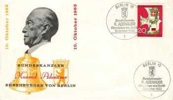 Konrad Adenauer special cover honorary citizen of Berlin o 10.10.1963