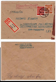 Control council issue Michel 925 933 on registered letter from Eltville to Zansebuhr