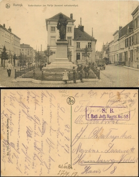 Kortrijk Feldpost 1. Bataillon Infanterie Regiment Nr. 58 o 27.07.1917