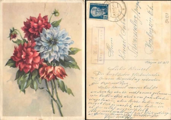 04838 Kospa about Eilenburg country postmark on flower card o 28.9.1951