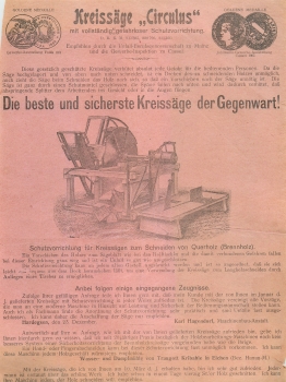 Circular saw "Circulus" agricultural advertising leaflet ca.1910