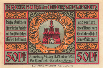 Kreuzburg Upper Silesia emergency banknote Kluczbork 1921