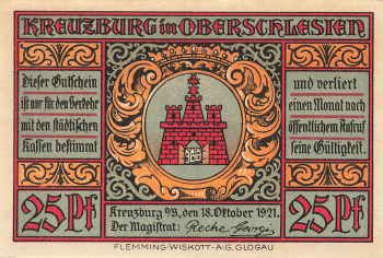 Kreuzburg Upper Silesia emergency banknote Kluczbork 1921