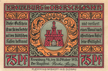 Kreuzburg Upper Silesia emergency banknote Kluczbork 1921