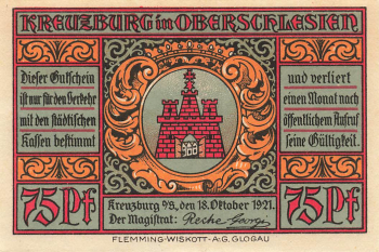 Kreuzburg Upper Silesia emergency banknote Kluczbork 1921