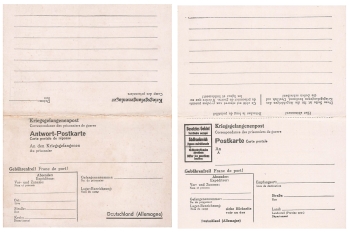 Prisoner of war mail reply postcard around 1940 *