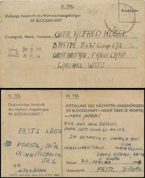Kriegsgefangenenpost nach Larkhill Great Britain B345779 PoW CAmp 672 o 1946 von Altenburg