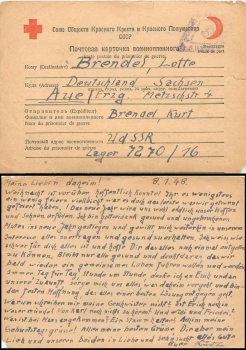 Kriegsgefangenenpost von Russland Lager 7270/16 o 1.8.1948 nach Aue