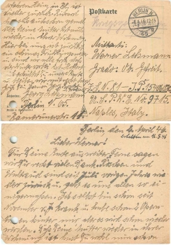 Kriegsgefangenenkarte nach US-Lager Naples Italien o 6.4.1946