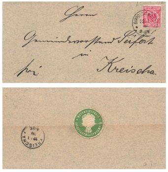 Crown 10 Pfennig Michel 47 on letter o Dippoldiswalde 22.3.1890 to Kreischa