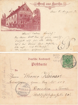 01737 Kurort Hartha Country House Recreation Litho forerunner AK o 08.08.1896 Arrival stamp o August 8th, 1895!!!