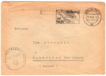 Lw. Medical squadron Berlin Feldpost WW II o Berlin SW11 19.12.1943
