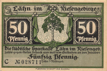 Lähn im Riesengebirge Schlesien Notgeldschein Wleń um 1920
