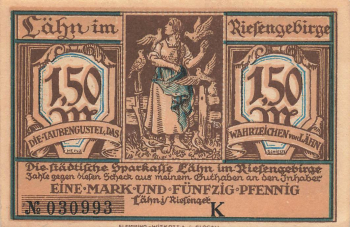 Lähn im Riesengebirge Schlesien Notgeldschein Wleń um 1920