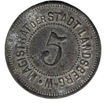 Landsberg Warthe Gorzów Wielkopolski Small change replacement 5 Pfennig emergency money