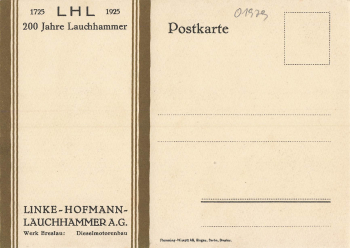 01979 Lauchhammer Linke-Hofmann A.G. 200 Jahre 1925 Künstlerkarte