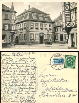 Lauda Königshofen Rathaus Mariensäule o 21.5.1954